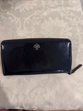 kate spade Glitter Patent Zip Wallet - Dark Blue Sparkle
